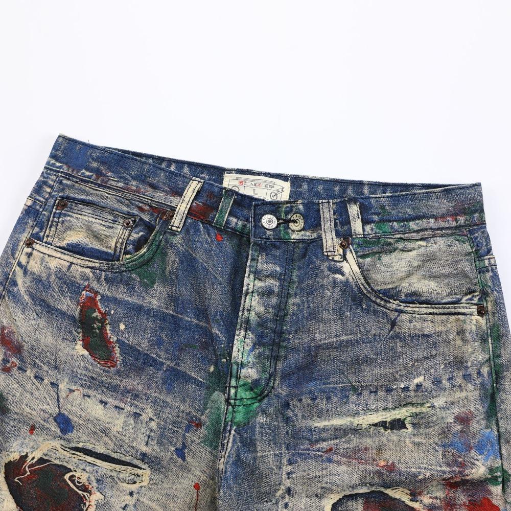 ZYLLO Herr Hög Street Oversized Hip Hop Jeans Byxor 3D-tryckta Vintage Denimbyxor Mode Streetwear Målade Raka Jeans