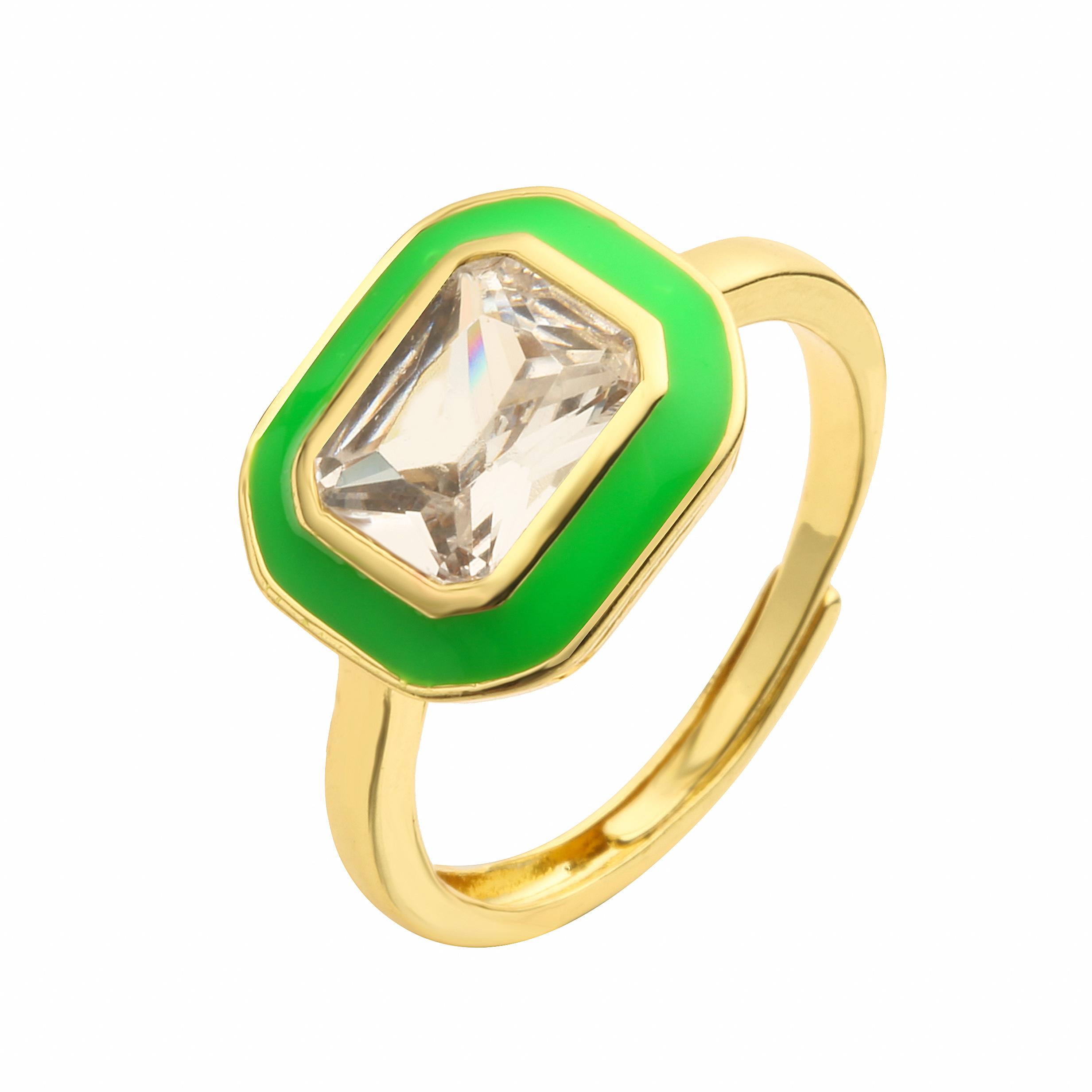 

HECHENG,New Pink Stone Ring For Women Zircon Enamel Rectangle Rings for Ladies Fashion Sweet Zircon Open Size resizable