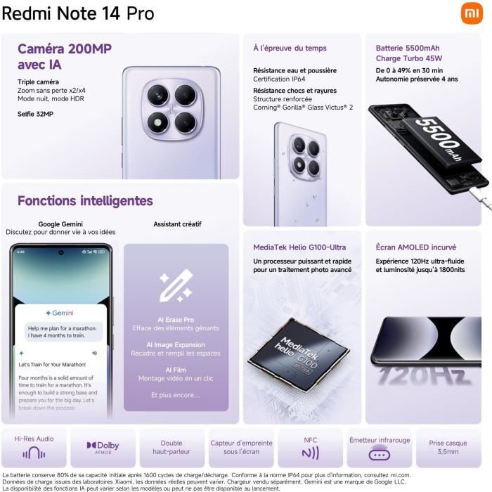 XIAOMI - Redmi Note 14 Pro 4G- 8 Go + 256 Go - Ocean Blue