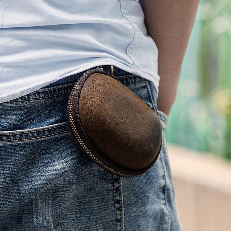 Leder Schlüsselanhänger Münzbeutel Mini Kreativ Vintage Crazy Horse Leder Reißverschluss Münzaufbewahrungstasche