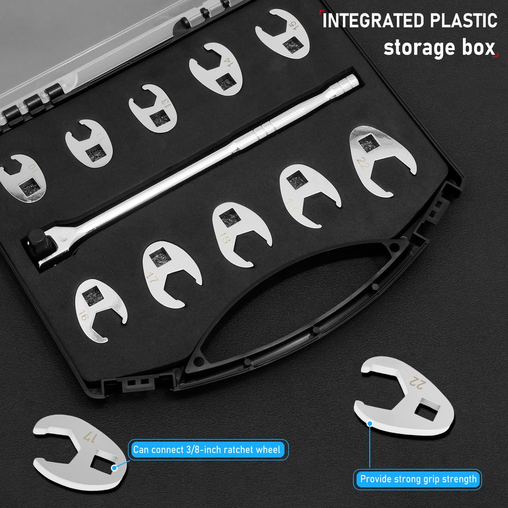 11 Pcs Oil Pipe Opening Wrench Set 3/8 Inch Drive Crowfoot Wrench Set High Carbon Steel Drive Crowfoot Wrenchs for Car Repair