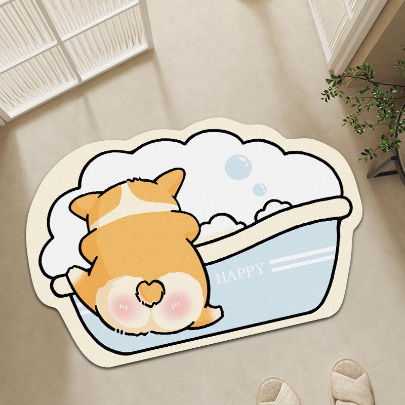 

Коврик для ванной комнаты с изображением мультяшного щенка, впитывающий воду, имитация диатомовой грязи, напольный коврик для двери ванной комнаты, противоскользящая подкладка для ног 40*60cm