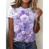 Elegant and Stylish Women's T-shirt with Colorful Roses and a Round Neckline, a Versatile and Refreshing Y2K-style Top for Summer