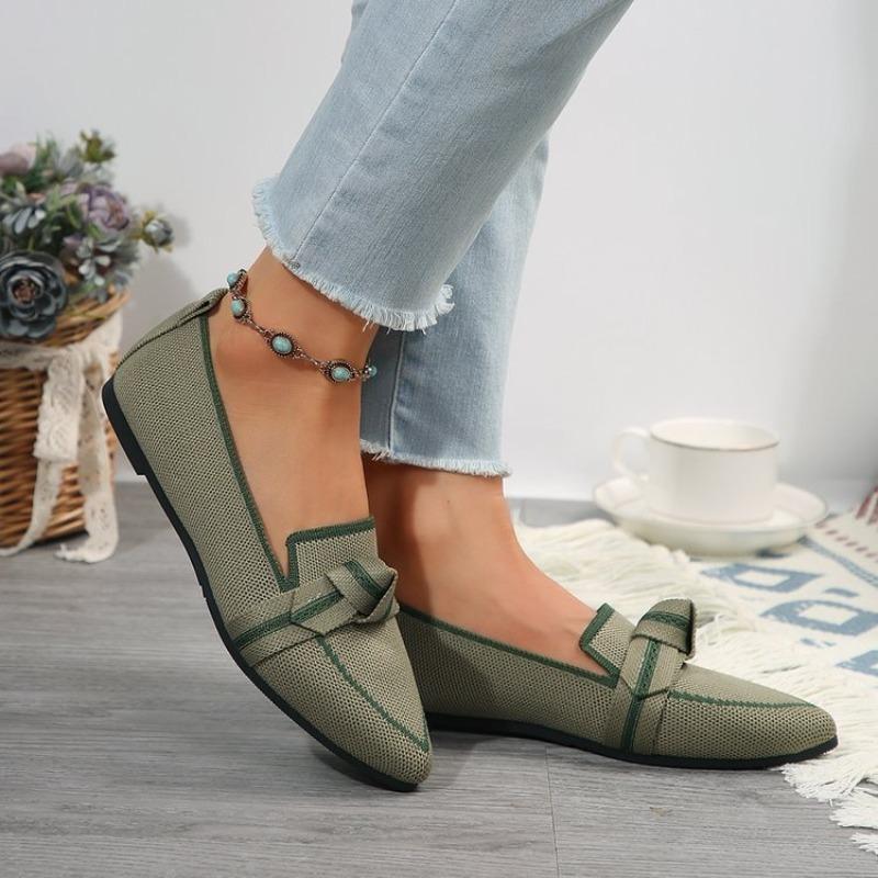 Women's Pointed Toe Flying Woven Loafers, Bow Decor Slim Fit Flat Shoes, Casual Slip On Daily Ladies Single Shoes