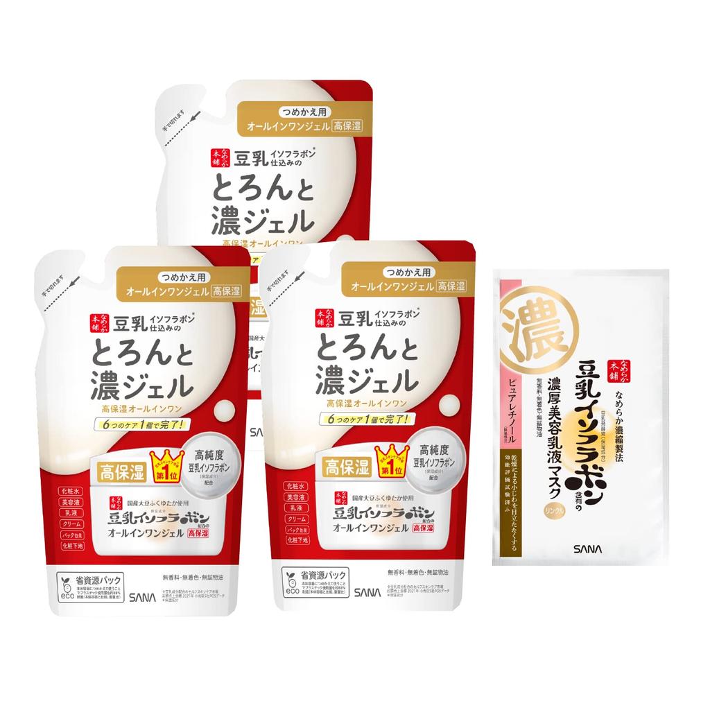 Nameraka Honpo Toronto Rich Gel Enrich (Refill) 3-Pack + Bonus Item 100g x 3 Soy Milk Isoflavone All-in-One High Moisturizing Type