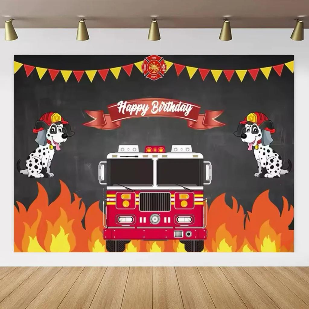 Firefighter Themed Background Children Boy Birthday Party Decoration Banner Fire Truck Hero Baby Shower Photography Backdrop29