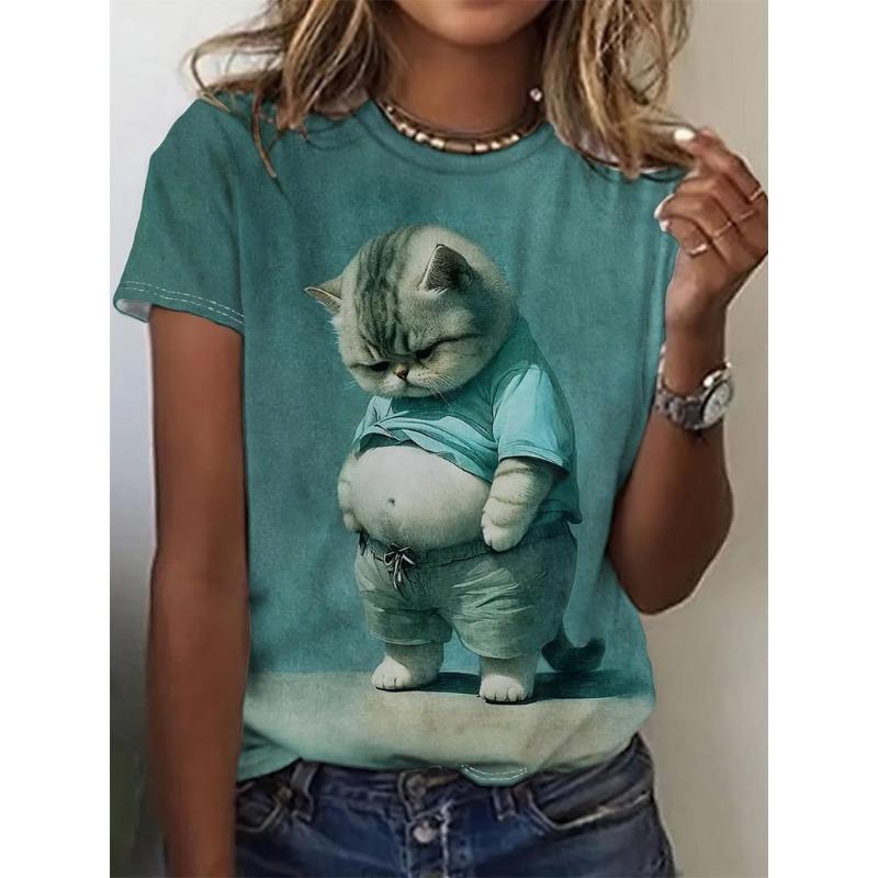 Summer Fashion Women's T-Shirt Funny Animal Print Print 3D Printed Short Sleeve Tops Girl Loose Casual Loose Oversize Outdoor Clothing