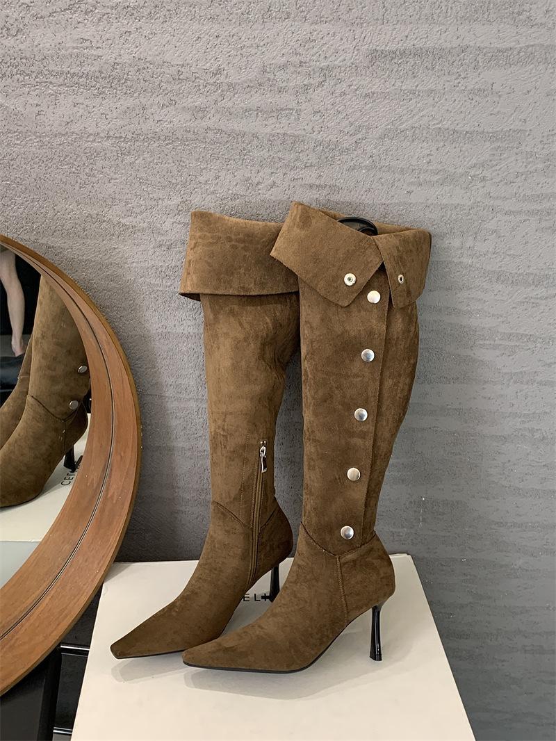 Two Wearing Retro Pointed Tall Pile Boots Women s Thin Heel Knight Boots High Heel Pleated Over Knee Western Boots 40 верблюд 4390₽