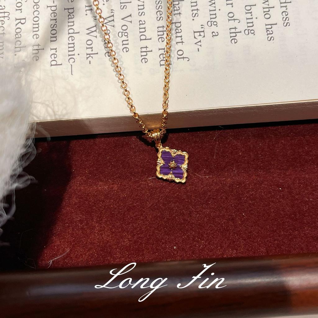 French Retro High-End Purple Dragon Crystal Turquoise Bracelet, Necklace, Earrings, Court Style Four-Leaf Clover Set, Live Broadcast Special