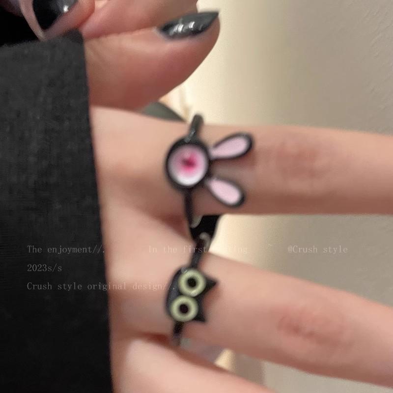 Weird Black Little Cat Opening Ring Women's Exclusive Style Ring for The Index Finger, An Elegant Decorative Finger Ring