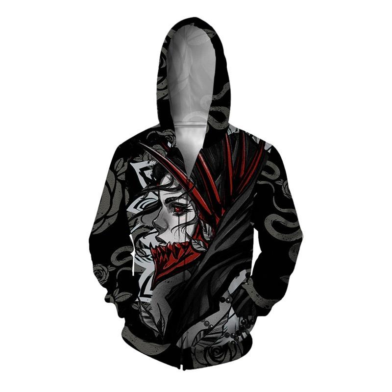 Death Keyboard Hoodie For Men Cool Warrior Graphic Sweatshirt Leisure Zipper Pullover Long Sleeves Hoodies