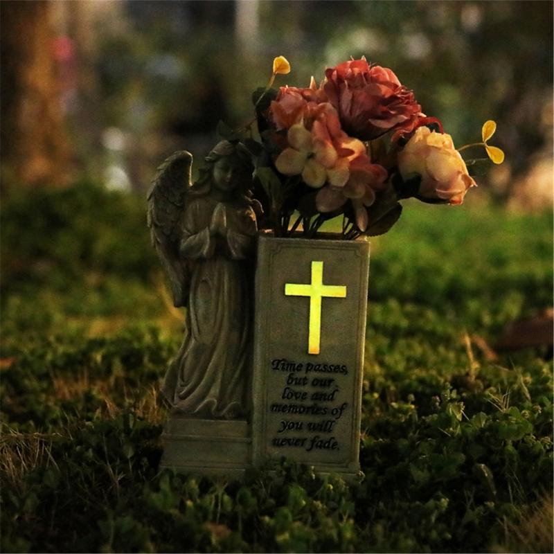 Fluorescent Angel Statues Garden Decors Resin Praying Angel Figurines Garden Memorial Angel for Lawn Yard Porch Decors