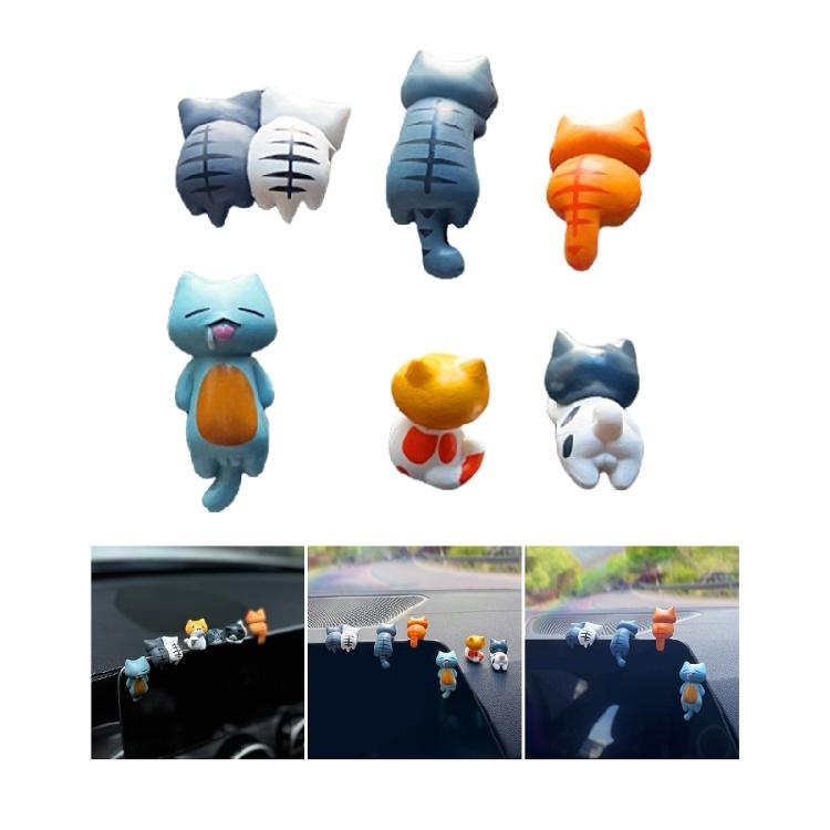 6Pcs Car Dashboard Decoration Cute Kitten Ornament Car Interior Center Console Self Adhesive Mini Kitten Ornament