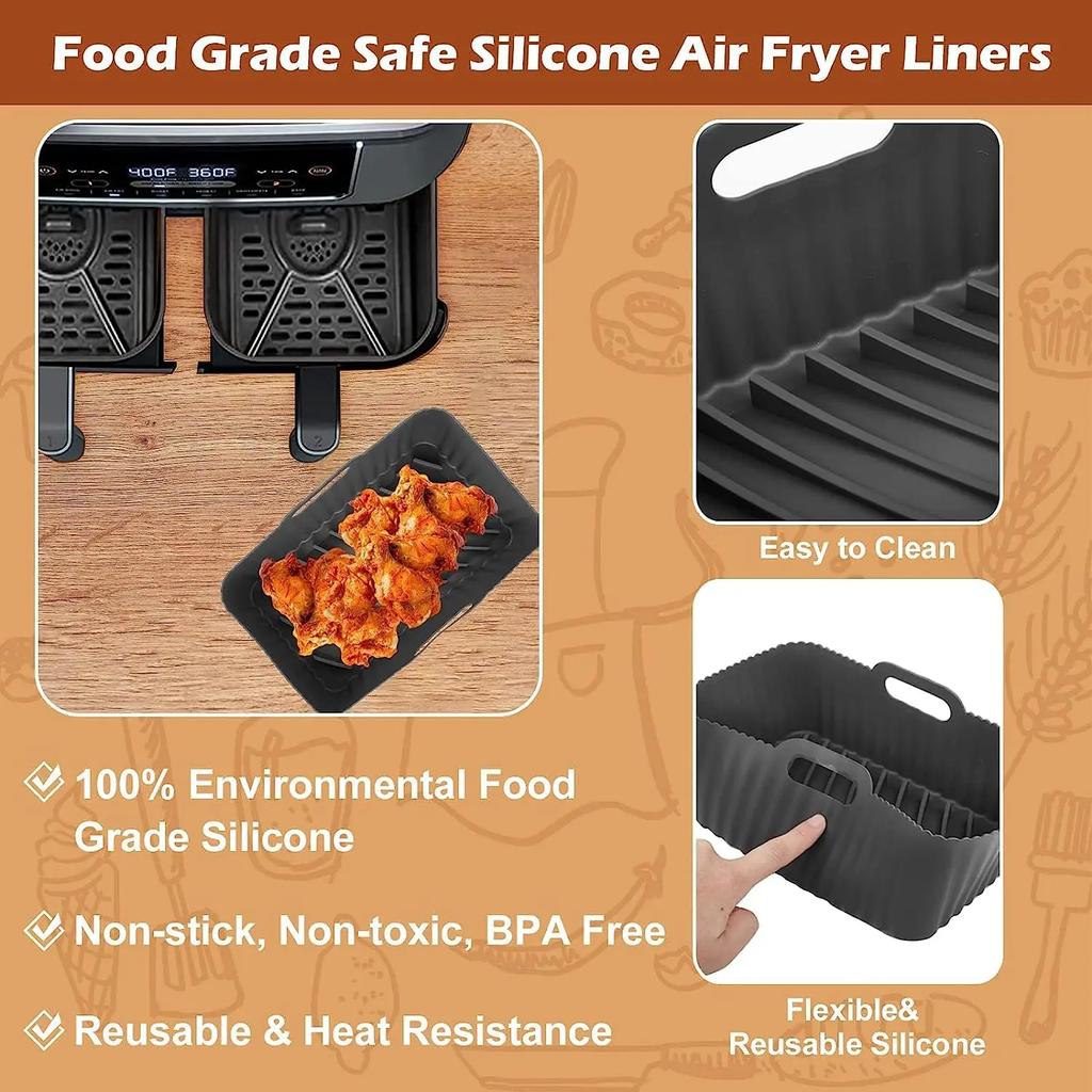 Food Grade Air Fryer Silicone Liners for Ninja Dual Air Fryer Non-Stick Air Fryer Basket Accessories for Ninja