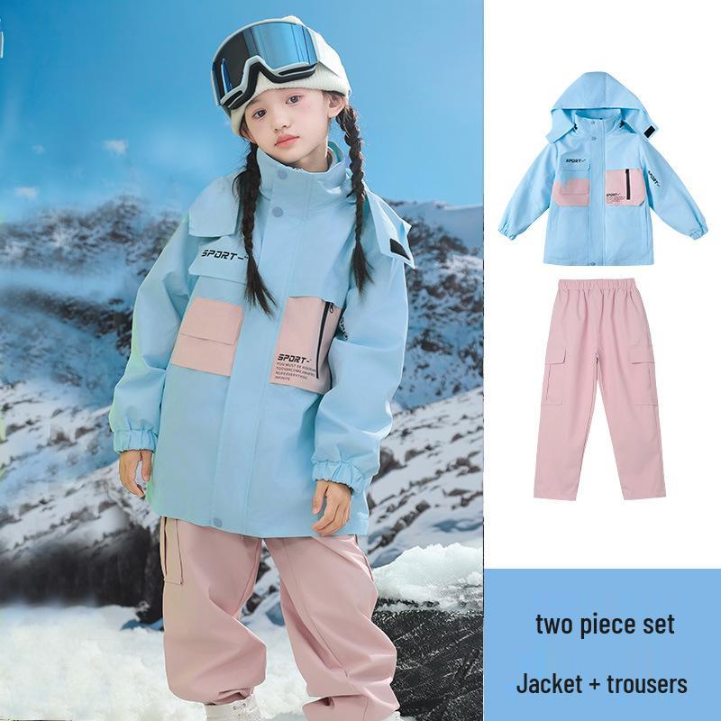 Kids' Thickened Ski Suit Set: Warm DuPont, Three-Proof Mountaineering Jacket for Boys & Girls, Primary School Students, Three-Piece.