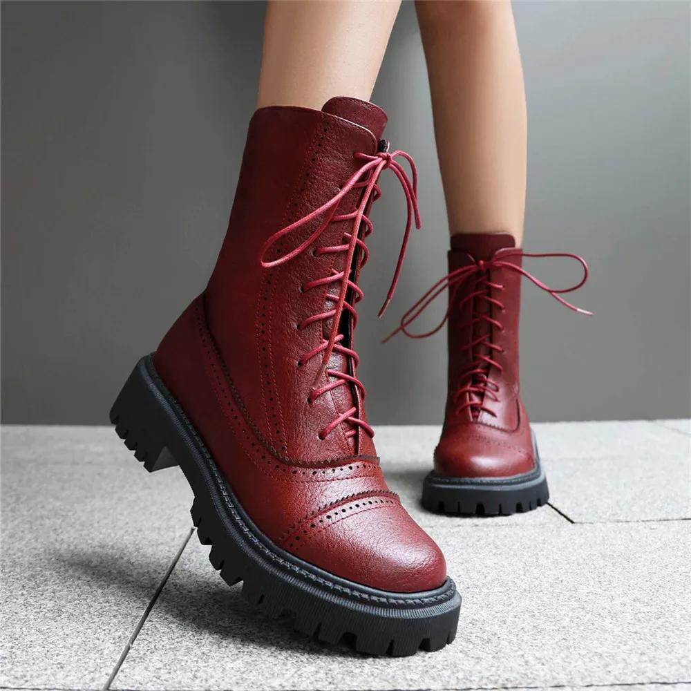 Fashion 2025 Autumn Winter New Boats Women Female High Heel Lace Up Ankle Boots Platform Artificial Leather Ladies Shoes Zapatos Mujer