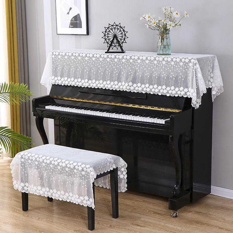 

French Style Modern Minimalist Piano Cover Lace Dust Cover Electronic Piano Fabric Covers Multi Purpose Living Room and Coffee Shop Decoration Fabric Stool cover 90x90cm 1PC