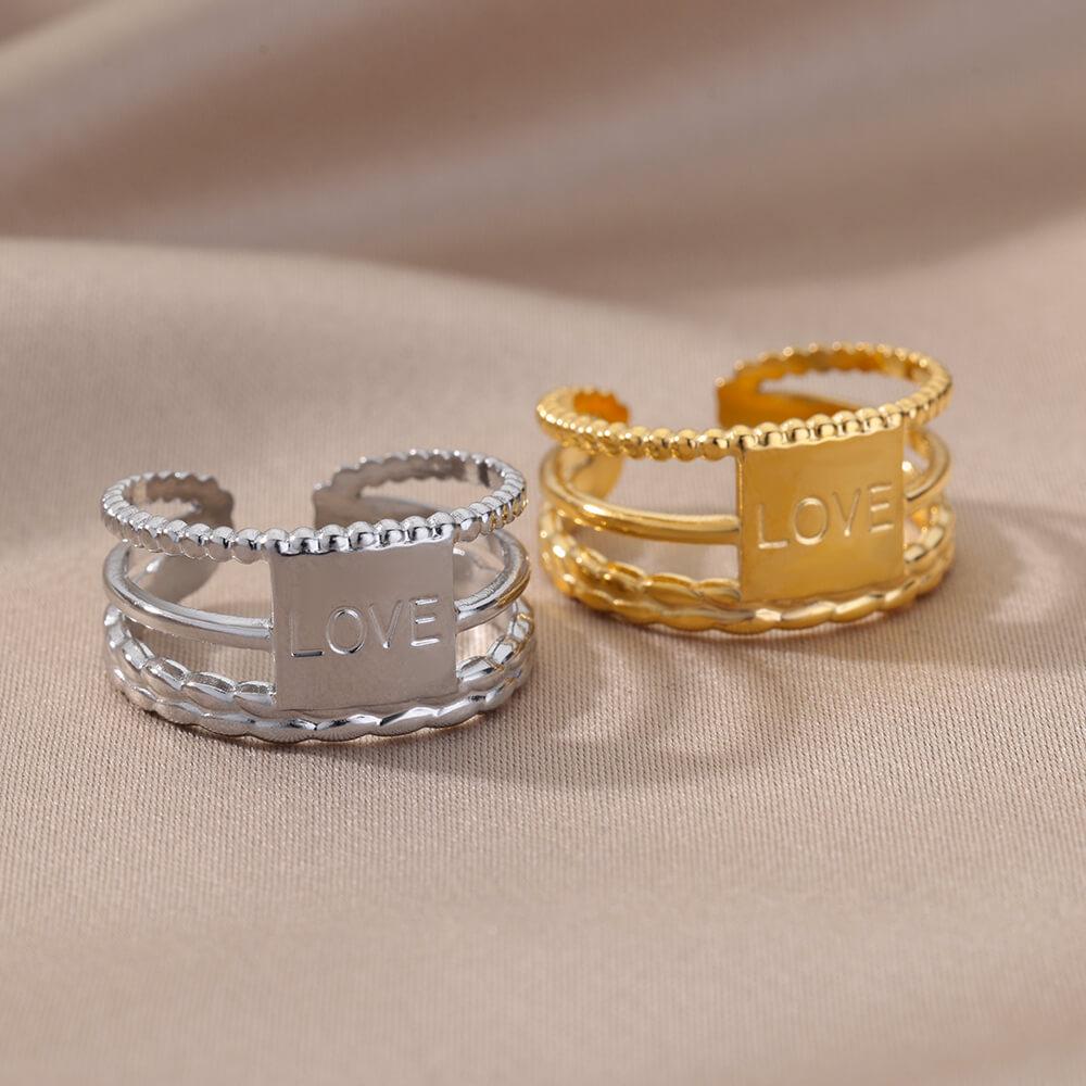 18k Gold Plated Men's Adjustable Geometric Stainless Steel Ring - Korean Style