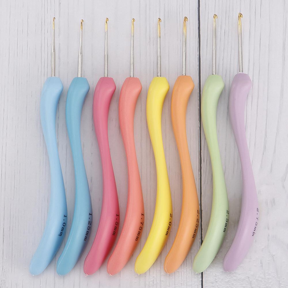 8PC/SET DIY Hand Knitting Tool, Fine Single Pointed Sweater Needle, Large Curved Handle Aluminum Crochet Hook, Size 1.0mm-2.75mm