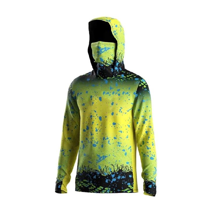 Men Camo Fishing Hoodie UPF50+ Sun Protection Long Sleeve Shirt With Face Mask Quick Dry Outdoor Hunting Fishing Shirts