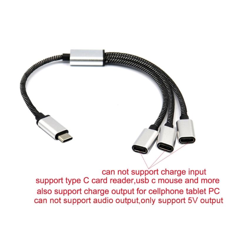 USB C Male to 2/3 USB C Female Splitter Cord Converters Multiple Hubs USB C Port Hub Charger Power Split Adapter 11.81in