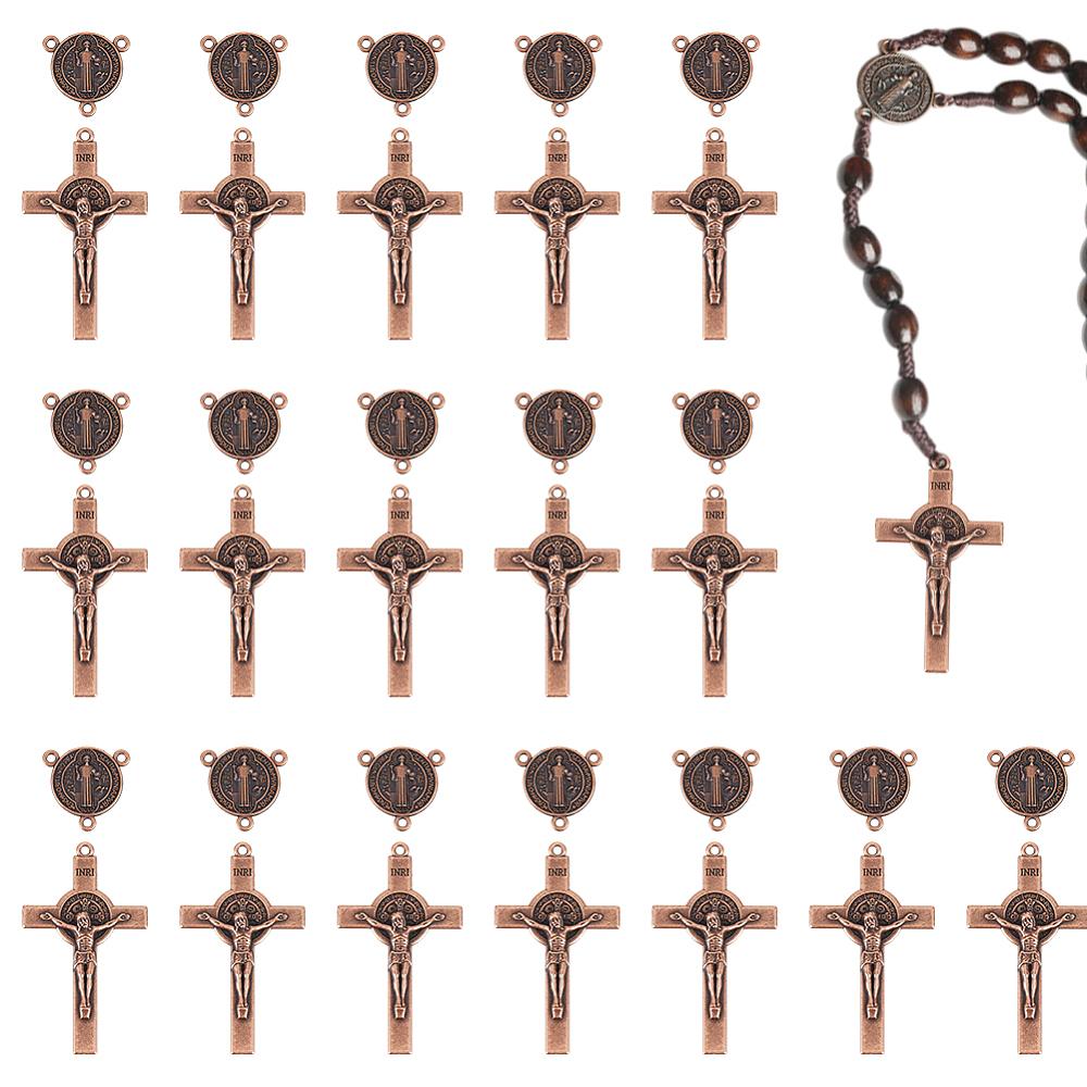 18 Sacs Style Tibétain Alliage Grands Pendentifs & Composants de Lustre Liens Ensemble, Breloques Croix, Cuivre Rouge, 53x31x5mm & 21x21x2mm, Trou: 1,8 mm