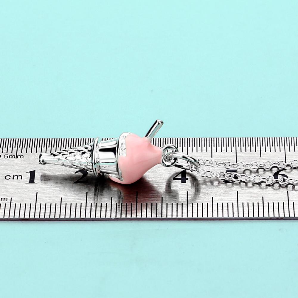 Fashion Cute 100% 925 Silver Jewelry Pink Ice Cream Pendant Necklaces 16-18 Inch Women Girl Charm Fine Choker Gift