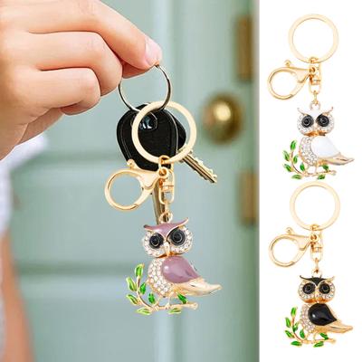 Owl-Shaped Keychain with Enamel Accents Sparkling Rhinestone Car Key Ring for Women Wisdom Symbol Pendant for Bags Keys