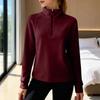 Women's Casual Fashion German Velvet Warm Solid Color Half Zip Stand Collar Long Sleeve Top