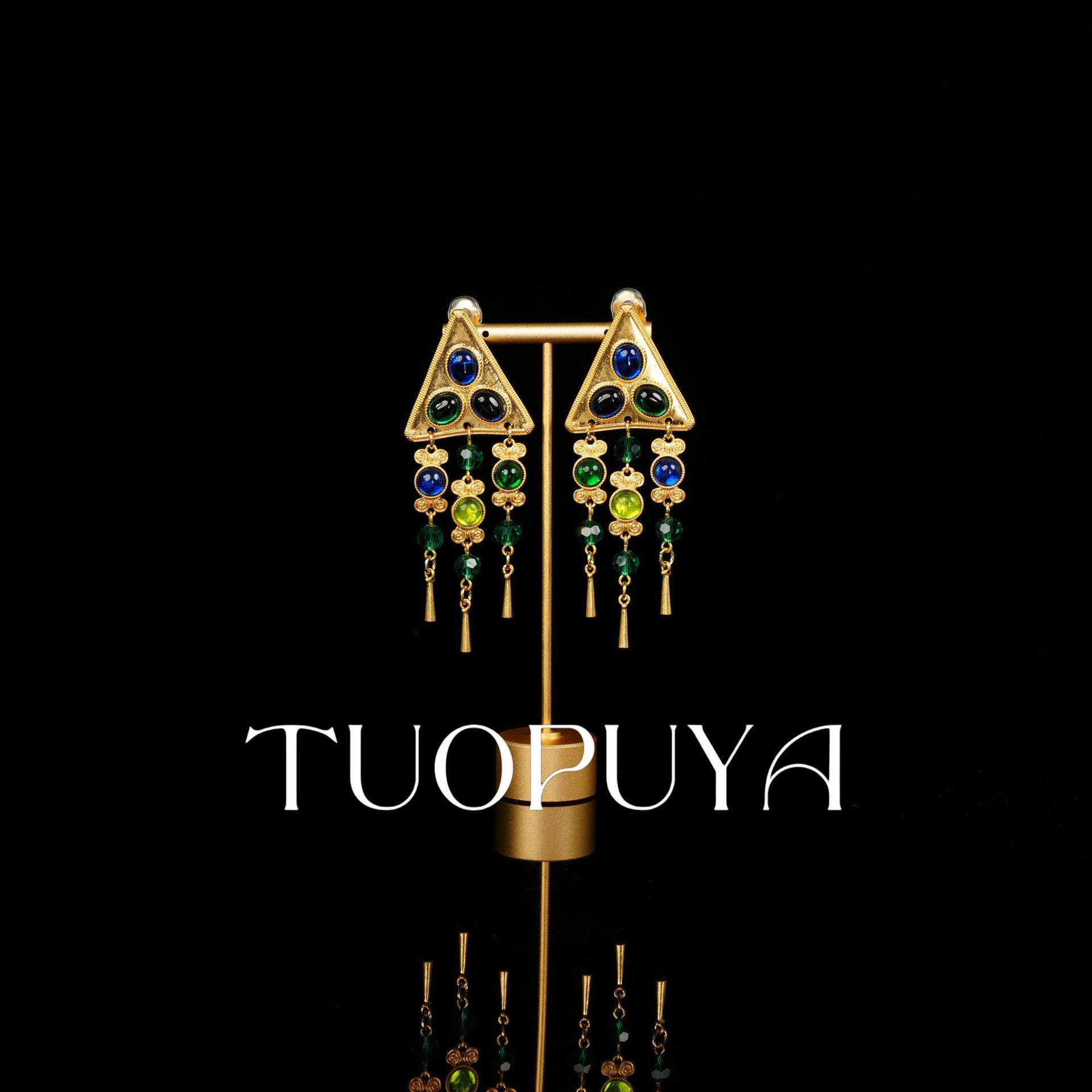 Chic Ethnic Glass Inlaid Tassel Earrings with Retro Design