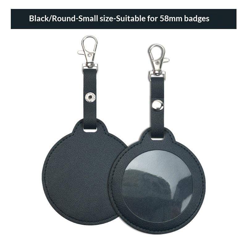 PU Leather Card Holder Cat Ear Design Cute Round Badge Reel For Work Office Travel Luggage Keychain Pendant