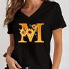 Women’s V-neck Graphic Shirts Orange A-Z Alphabet Sunflowers Short Sleeves  Harajuku Fashion Girl Casual Y2k Trend Tshirts Top