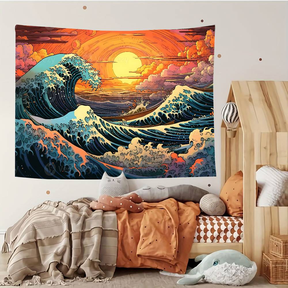 Japanese Art Kanagawa Customizable Tapestries Tapestries Of Various Styles, Anime-themed Wall Hangings, Celebrity Photo Printing