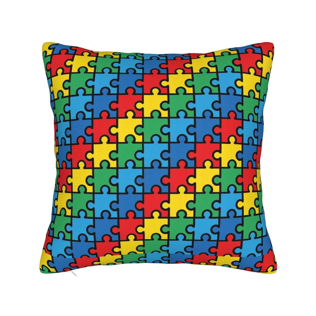 Vibrant Neon Dense Autism Puzzle Pillow Cover Comfy Cushion Cover Fashion Pillow Case For Sofa Car Home Decor