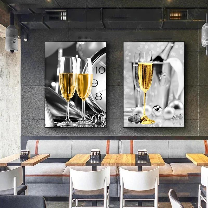Elegant Modern Light Luxury Wine Glass Canvas Painting Wall Art Perfect for Living Room Kitchen Decor Unframed Poster Print