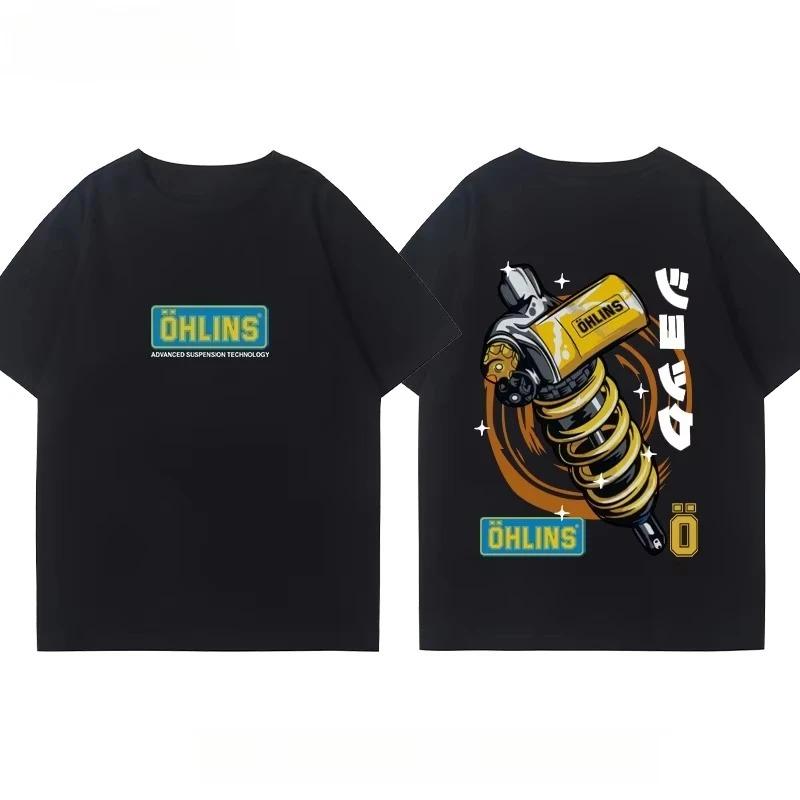 Camiseta Modificada OHLINS Amortecedor de Motocicleta Roupas Casuais Tendência Marca Clube de Carros Gola Redonda Manga Curta Top