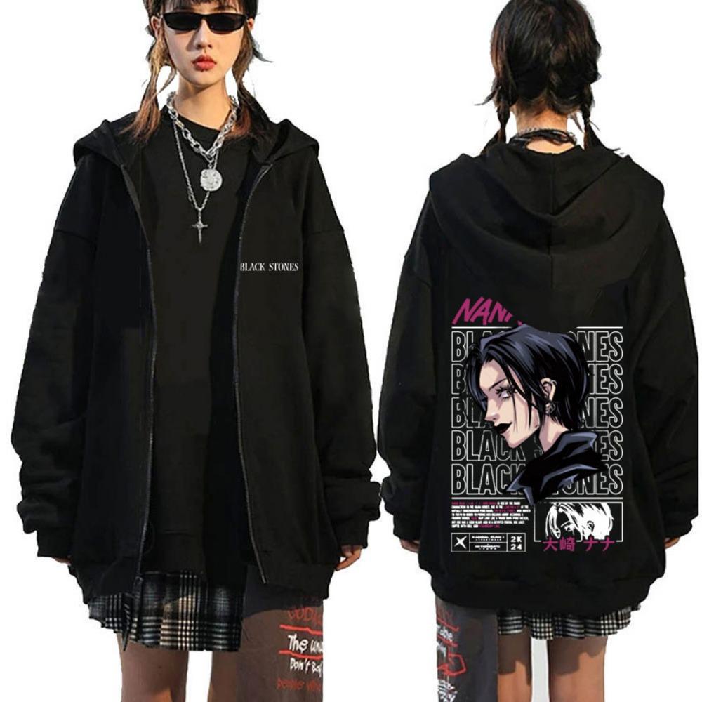 Japanese Anime Black Stone Zipper Hoodie Men's and Women's Manga Casual Zipper Jacket Men's Retro Harajuku Zipper Sweatshirt