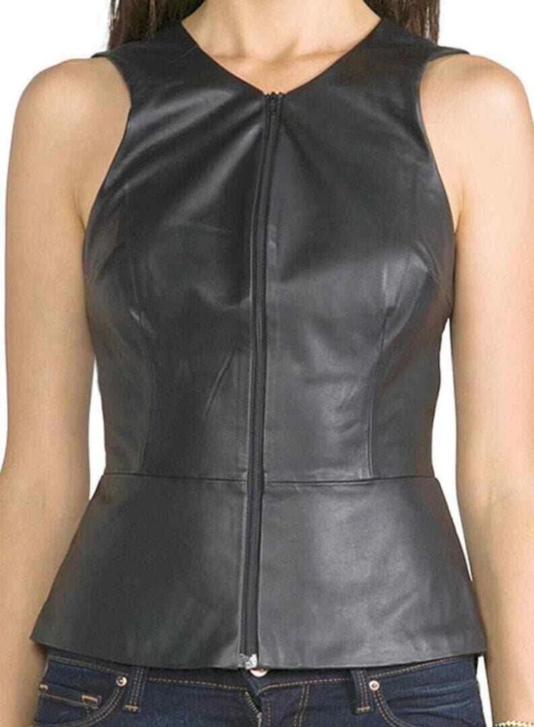 Black Handmade Party Casual Classy New Women's Top Real Lambskin Leather Stylish