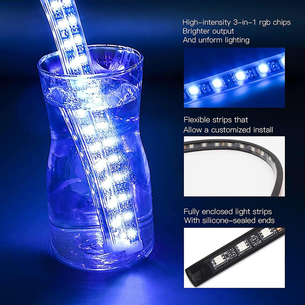 Kairiyard 8PCS Motorcycle Underglow LED Light Kit, App Control Multicolor Motorcycle LED Light Kit Music Sync RGB Strips Light Waterproof Compatible