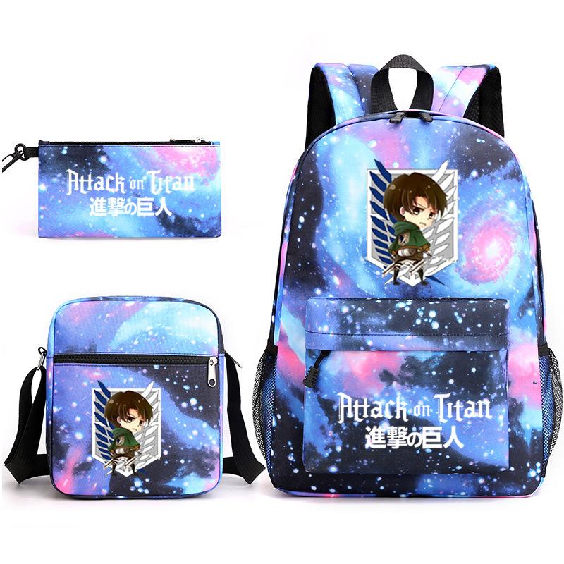 3 Piece School Backpack Set for Students Large Capacity Oxford Cloth Schoolbag with Shoulder Strap and Pencil Case
