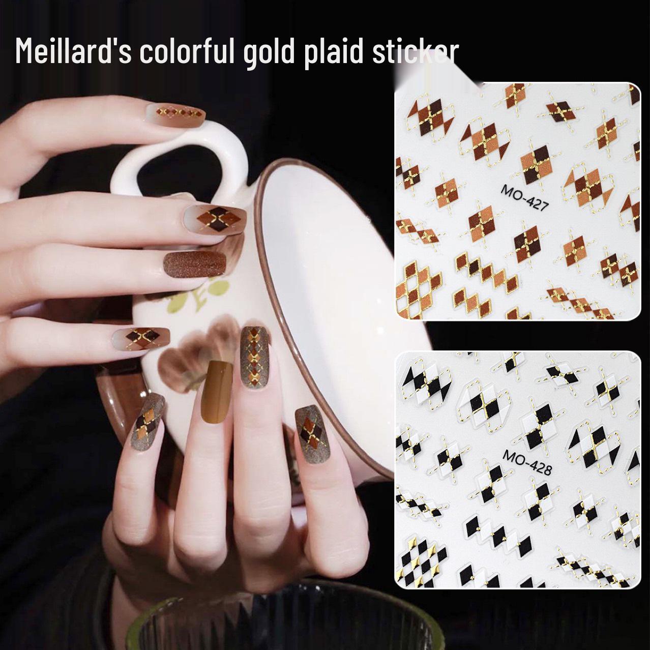 

Retro Gold Plaid & Diamond Black and White Nail Stickers