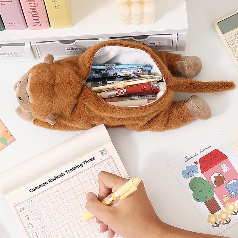 Cartoon Animal Gorilla Plush Pencil Case Large Capacity Soft Holder for Students School Office Girls Boys