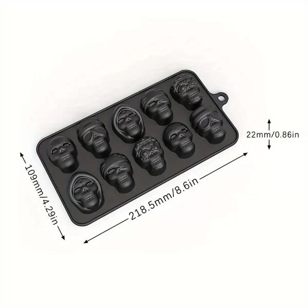 

3 Pack 10 Cavities 3D Skull Ice Cube Mold Silicone Tray Maker Halloween Party Baking DIY Tools for Whiskey Cocktail Drinks