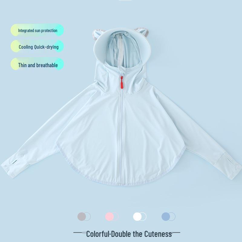 UPF50+ Kids Sun Protection Hooded Summer Jacket - Lightweight, Breathable, Anti-UV, Ice Silk Fabric