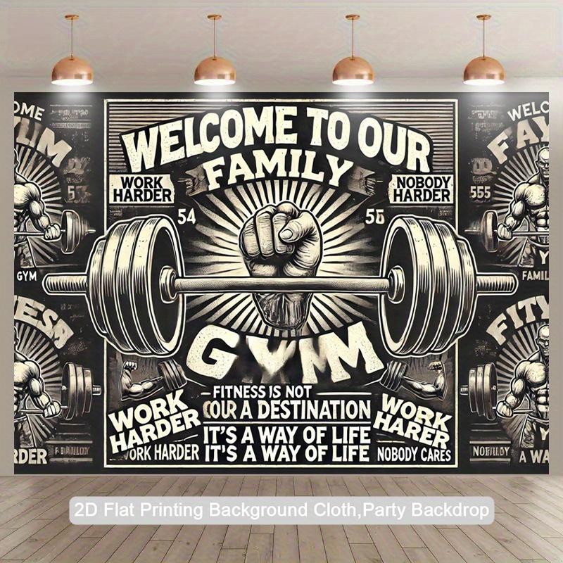 One 2D Flat Gym Motivational Backdrop with the Text "Welcome To Our Home Gym"