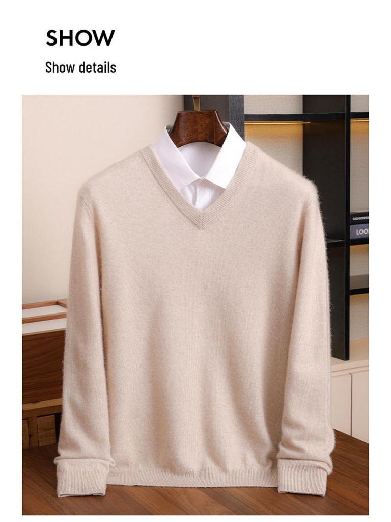 Men's V-Neck Loose Cashmere Knit Sweater - Autumn/Winter Base Layer