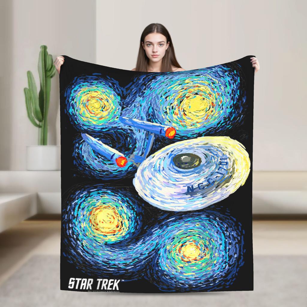 Stars Treks Discovery Enterprise Crest Blanket For Living Room Airplane Travel Flannel Bedspread Bed Cover