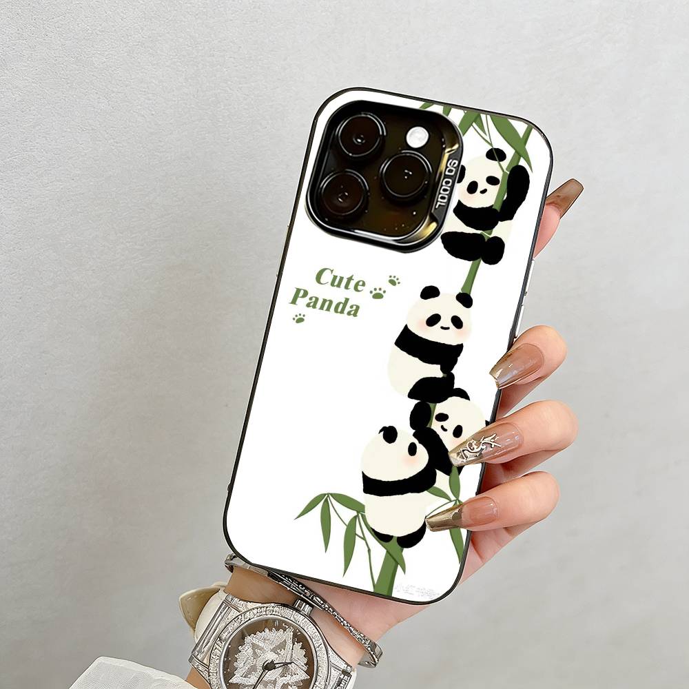panda Phone Case For iPhone 17,16,15,14,13,12,11 Plus,Pro Max,XS,Colorful Silver Phone case Funda Cover iPhone14ProMax