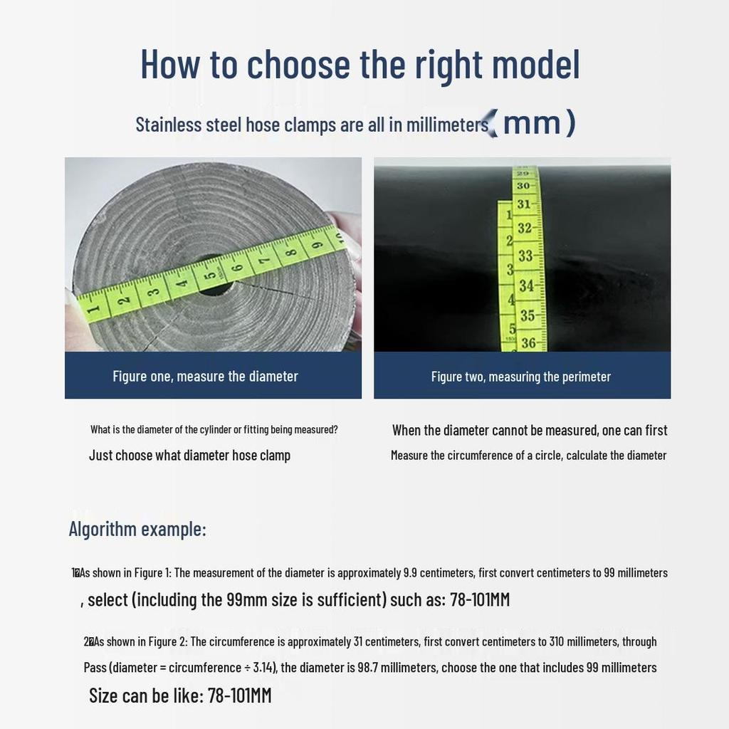 304 Stainless Steel Hose Clamp Band for Water and Gas Pipes, Range Hoods, and More