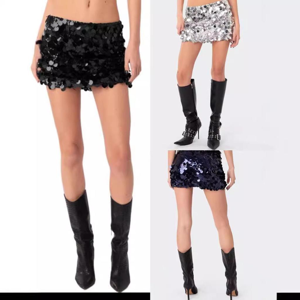 European & American Sexy High-Waist Sequin Mini Skirt – A-line, Ultra-Short, Hip-Hugging Women's Wear